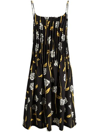 Opening Ceremony rose-print pleated dress - women - Spandex/Elastane/Polyester - 38 - Black