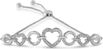 House of Brilliance Silver 1/10 Cttw Round-Cut Diamond Heart-Link Bolo Bracelet in White at Nordstrom