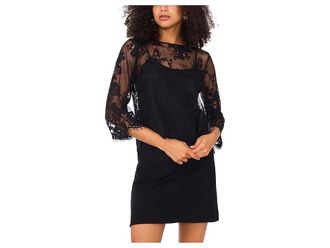 Vince Camuto Scalloped Hem Round Neck Long Womens Clothing Rich Black : LG, Cotton/Nylon