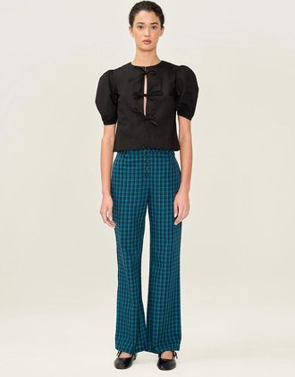 Omnes Womens Elodie Trouser in Blue Check - Size: 16