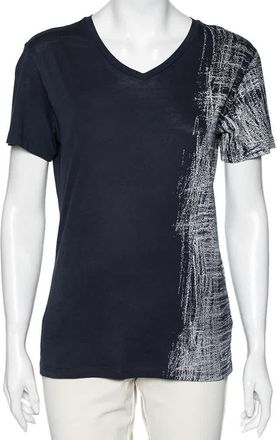 Emporio Armani Blue Cotton Half Printed Short Sleeve T-Shirt