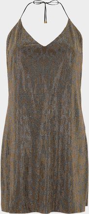 Roberto Cavalli Jaguar Strass Halter Mini Slip Dress
