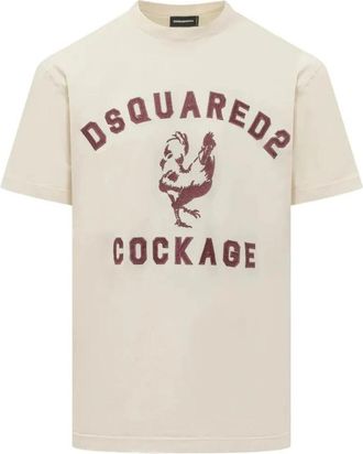 Dsquared2 Cockage Grafisch T-shirt - Heren - T-shirts - Beige - XL - Katoen - Tops