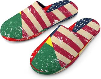 Generic U.S. And Guinea Bissau Vintage Flag Mens Cotton Slippers Memory Foam Comfort House Shoes Winter Indoor Slipper for Hotel Casa Spa