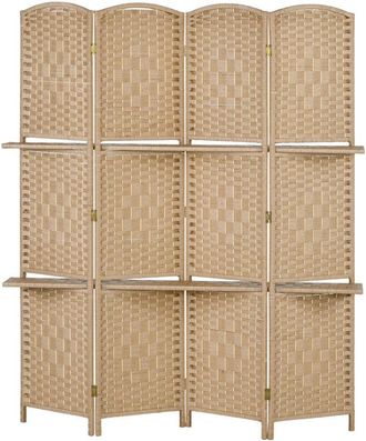 HOMCOM Divisorio per Ambienti a 4 Pannelli Pieghevole con Mensole 160x170 cm