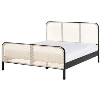 Beliani Cama Con Somier Moderna Cabecero Con Trenza Vienesa Madera De Pino Negro 160 X 200 Cm Gonfaron