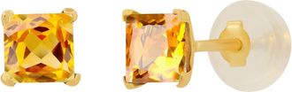 MAX + STONE 14k Yellow or White Gold 4mm Square Princess Cut Gemstone Stud Earrings