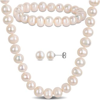 Delmar Cultured Freshwater Pearl Necklace, Earrings & Bracelet Set in White at Nordstrom Rack