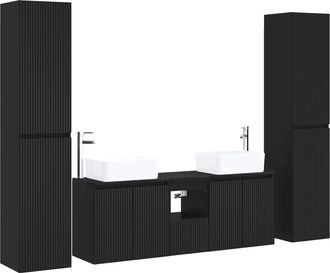 vidaXL Juego De Muebles De Ba&ntilde;o 5 Uds. Negro 33 X 34,5 X 160 Cm Vidaxl