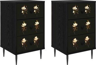 vidaXL Mesa De Noche Bremen 2 Uds. Roble Negro 36 X 33 X 61 Cm Vidaxl