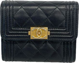 Chanel Black Leather Wallet (Tri-Fold) (Pre-Owned)