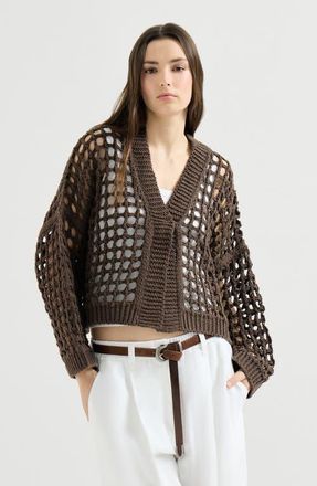 Brunello Cucinelli Jute and cotton net cardigan in Chocolate at Nordstrom, Size Xx-Small Eu