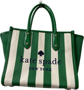 Kate Spade New York Green Navy White Handbag Shoulder Bag Tote Bag (Pre-Owned)
