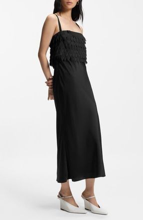 BOSS Dalaster Faux Feather Bodice Maxi Dress in Black at Nordstrom, Size 10