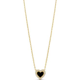SHYMI Everyday Pav&eacute; & Enamel Heart Pendant Necklace in Gold/Black at Nordstrom
