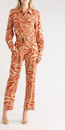 Diane Von F&uuml;rstenberg Madilyn Long Sleeve Jumpsuit in Savanna Shadow Burnt Ochre at Nordstrom Rack, Size 16