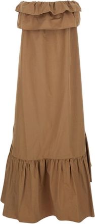 Saint Laurent Womens Long Dress Beige Cotton Brown