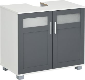 Kleankin Armario De Ba&ntilde;o Con 2 Puertas De Cristal Templado, 69 X 35 X 59 Cm, Blanco Y Gris
