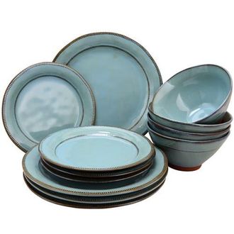 Gibson Home Terranea 12 Piece Round Terracotta Dinnerware Set in Blue at Nordstrom