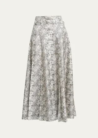 Gabriela Hearst Dugald Button-Front Pleated Silk Midi Skirt With Belt