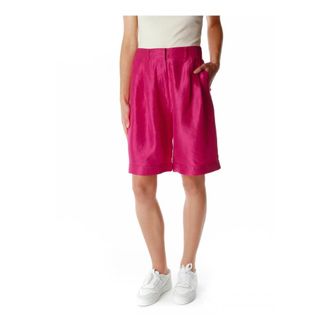 Munthe Klassieke shorts met hoge taille en riemlussen - Dames - Bermuda - Roze - M - Korte Broeken