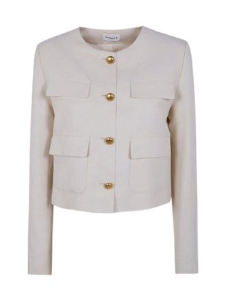 P.A.R.O.S.H. Cropped Linen Blend Jacket With Gold Button Accents