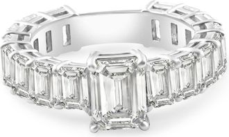 Pompeii3 VS 7 1/2Ct Emerald Cut Diamond Engagement Ring 3/4 Eternity 14k Gold Lab Grown