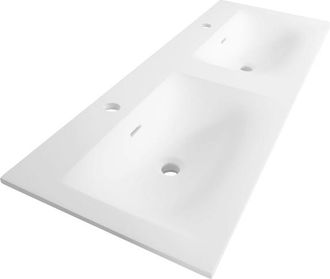 Marcel Breuer Furiosa Meubelwastafel - 140x46x2cm - overloop - 2 wasbakken links rechts - 2 kraangaten - Finestone mat wit