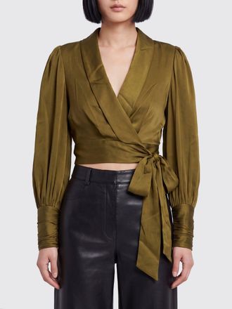 Zimmermann Blusa in raso stile vestaglia con collo a scialle e cintura in vita
