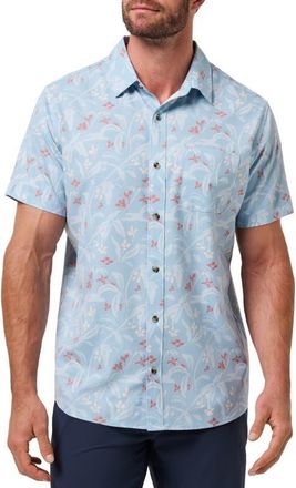 Travis Mathew Techwoven Coast Floral Short Sleeve Performance Button-Up Shirt in Forget Me Not at Nordstrom, Size X-Large