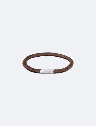 Calvin Klein Mens Curved Beaded Bracelet - Brown - OS