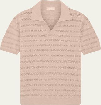 Frescobol Carioca Mens Wavy Stripe Cotton Jacquard Johnny Collar Polo Sweater