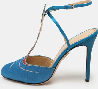 Charlotte Olympia Blue Metallic Lurex Fabric Ankle Strap Sandals