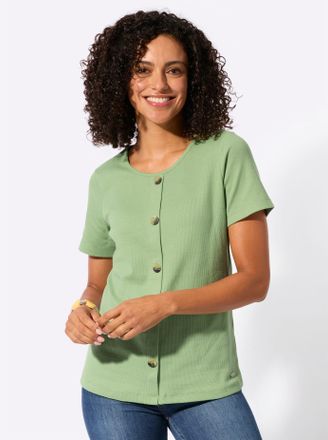 Casual Looks Rundhalsshirt CASUAL LOOKS Rundhals-Shirt, Damen, Gr. 36, eucalyptus, 95% Baumwolle, 5% Elasthan, unifarben, Rundhals, Shirts Rundhalsshirt