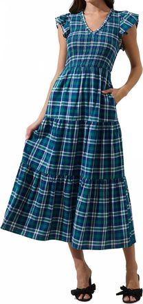 Sugarlips Brigitte Tartan Midi Dress In Navy Green