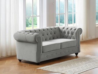 Vente-Unique Divano 2 posti Velluto Grigio - CHESTERFIELD