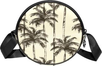 Generic Circle Crossbody Bag for Women, Tropical Plants Small Sling Bag Daypack with Zipper Adjustable Shoulder Straps Casual Ladies Girls Round Purse