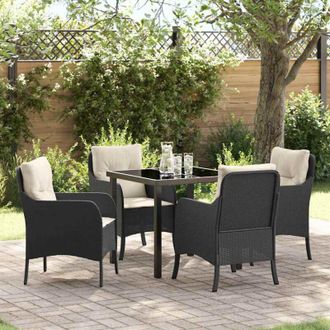 vidaXL Conjunto De Comedor De Jard&iacute;n Con Coj&iacute;n 5 Pcs Negro Polirat&aacute;n Vidaxl