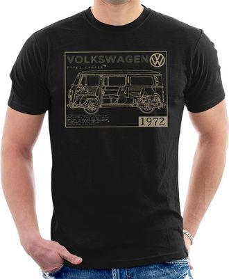 Volkswagen Type 2 Camper Plans Light Text Mens T-Shirt Black