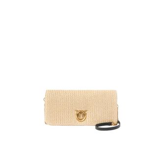Pinko Pinko, Tassen, Dames, Beige, ONE Size, Pinko klik op zachte horizontale klassieke raffia ss 26
