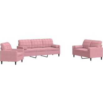 vidaXL Juego De Sof&aacute;s Con Cojines 3 Piezas Terciopelo Rosa Vidaxl