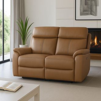Aspire Home Accents Kingsmere 2 Seater Power Recliner Sofa in Real Leather in Tan