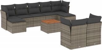 vidaXL Set De Sof&aacute;s De Jard&iacute;n 10 Pzas Con Cojines Rat&aacute;n Sint&eacute;tico Gris Vidaxl