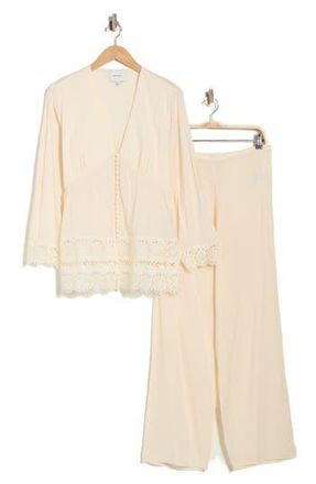 Reformation Nadia Lace Trim Top & Pants Set in Cream at Nordstrom Rack, Size 10