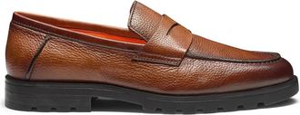 Santoni Gekreukt Leren Penny Loafer - Heren - Loafers - Bruin - 45 EU - Leer - Schoenen