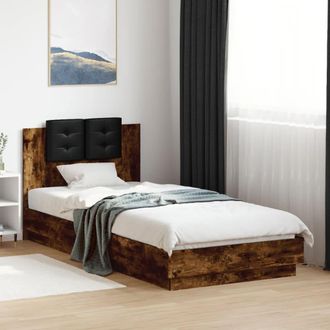 vidaXL Vidaxl - Cama Con Cabecero Madera De Ingenier&iacute;a Roble Ahumado 100x200 Cm