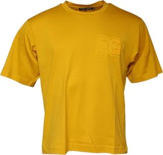 Dolce & Gabbana Mens Dark Yellow Logo Crew Neck Short Sleeves T-Shirt Cotton