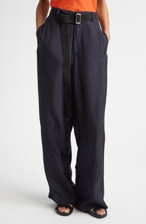 Plan C Belted Wide Leg Trousers in Blue Black at Nordstrom, Size 10 Us
