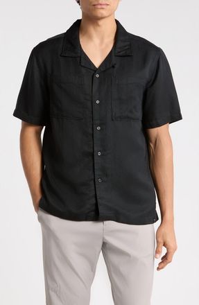AG - Adriano Goldschmied Marco Solid Camp Shirt in True Black at Nordstrom, Size Xx-Large