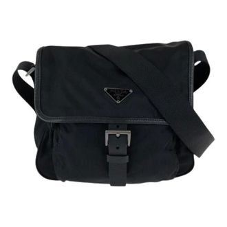 Prada Pre-owned Nylon Leather Tessuto Triangle Logo Messenger Bag - Dames - Pre-owned - Zwart - Maat: ONE Size Nylon